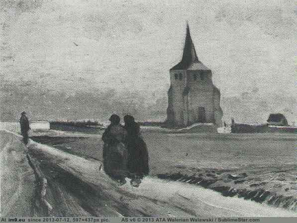 1884 Old Tower of Nuenen with People Walking, The (in Vincent van Gogh Paintings - 1883-86 Nuenen and Antwerp)