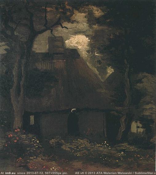 1885 Cottage with Trees and Peasant Woman (in Vincent van Gogh Paintings - 1883-86 Nuenen and Antwerp)