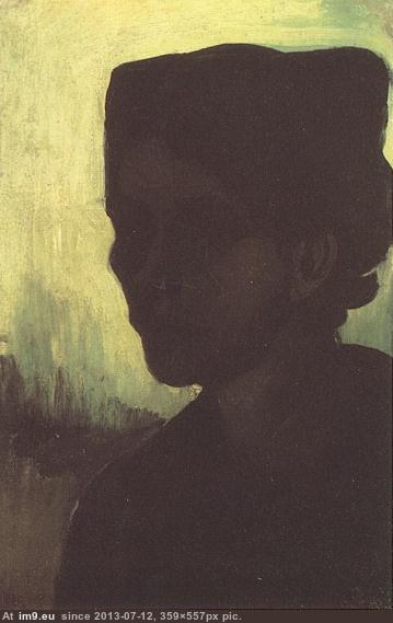 1885 Head of a Young Peasant Woman with Dark Cap (in Vincent van Gogh Paintings - 1883-86 Nuenen and Antwerp)