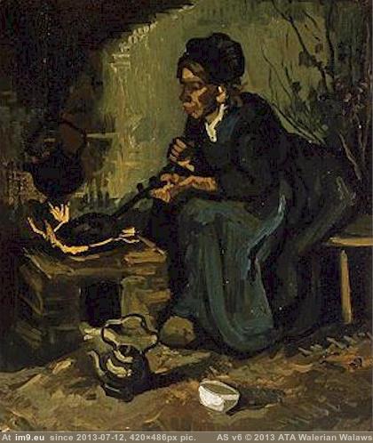 1885 Peasant Woman by the Fireplace (in Vincent van Gogh Paintings - 1883-86 Nuenen and Antwerp)