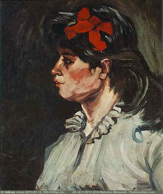 1885 Portrait of a Woman with Red Ribbon (in Vincent van Gogh Paintings - 1883-86 Nuenen and Antwerp)