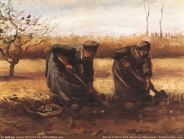 1885 Two Peasant Women Digging Potatoes (in Vincent van Gogh Paintings - 1883-86 Nuenen and Antwerp)