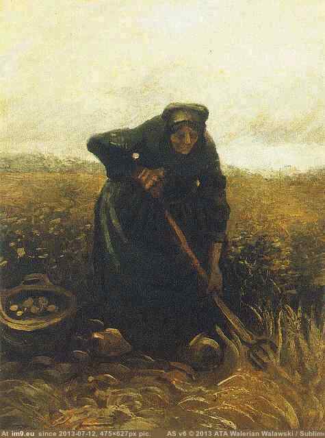 1885 Woman Lifting Potatoes (in Vincent van Gogh Paintings - 1883-86 Nuenen and Antwerp)