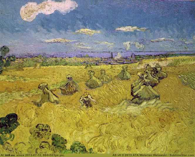 1888 Wheat Stacks with Reaper (in Vincent van Gogh Paintings - 1888-89 Arles)