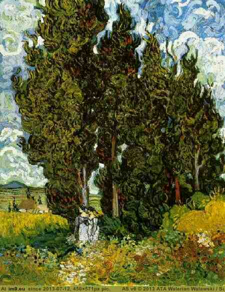 1889 Cypresses with Two Female Figures (in Vincent van Gogh Paintings - 1889-90 Saint-Rémy)