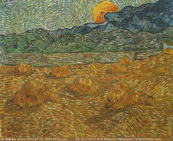1889 Evening Landscape with Rising Moon (in Vincent van Gogh Paintings - 1889-90 Saint-Rémy)