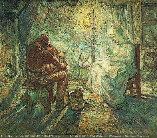 1889 Evening The Watch (after Millet) (in Vincent van Gogh Paintings - 1889-90 Saint-Rémy)