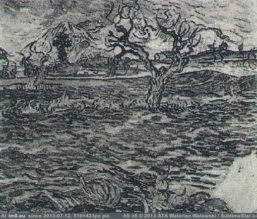 1889 Landscape with Olive Tree and Mountains in the Background (in Vincent van Gogh Paintings - 1889-90 Saint-Rémy)