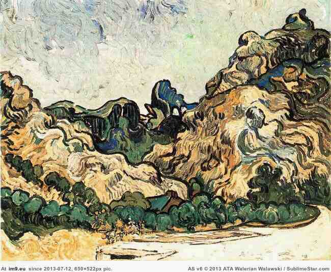 1889 Mountains at Saint-Rémy with Dark Cottage (in Vincent van Gogh Paintings - 1889-90 Saint-Rémy)