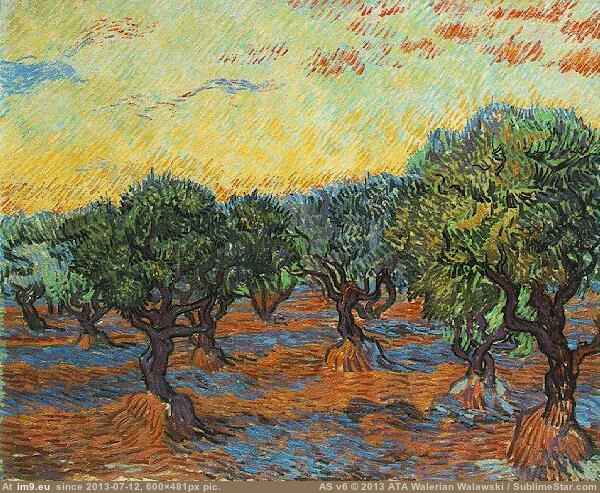 1889 Olive Grove Orange Sky (in Vincent van Gogh Paintings - 1889-90 Saint-Rémy)