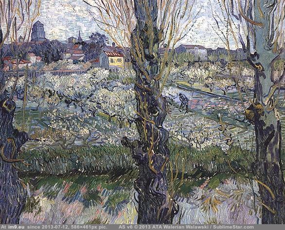 1889 Orchard in Blossom with View of Arles (in Vincent van Gogh Paintings - 1888-89 Arles)
