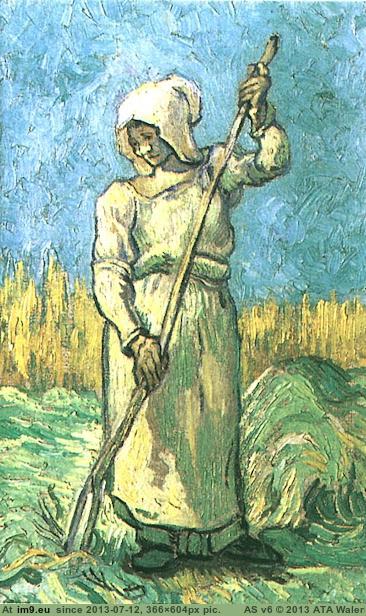 1889 Peasant Woman with a Rake (after Millet) (in Vincent van Gogh Paintings - 1889-90 Saint-Rémy)