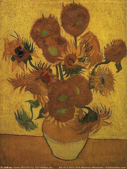 1889 Still Life Vase with Fifteen Sunflowers (in Vincent van Gogh Paintings - 1888-89 Arles)