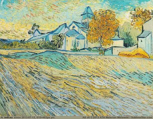 1889 View of the Church of Saint-Paul-de-Mausole (in Vincent van Gogh Paintings - 1889-90 Saint-Rémy)