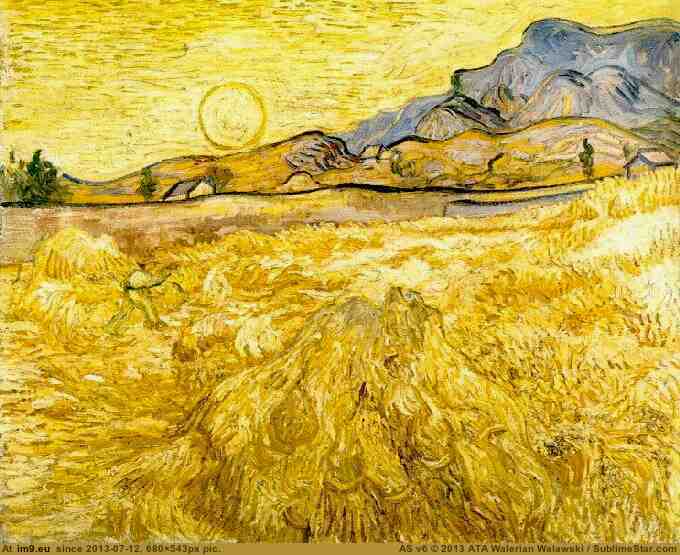 1889 Wheat Field with Reaper and Sun (in Vincent van Gogh Paintings - 1889-90 Saint-Rémy)