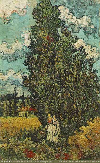 1890 Cypresses and Two Women (in Vincent van Gogh Paintings - 1889-90 Saint-Rémy)