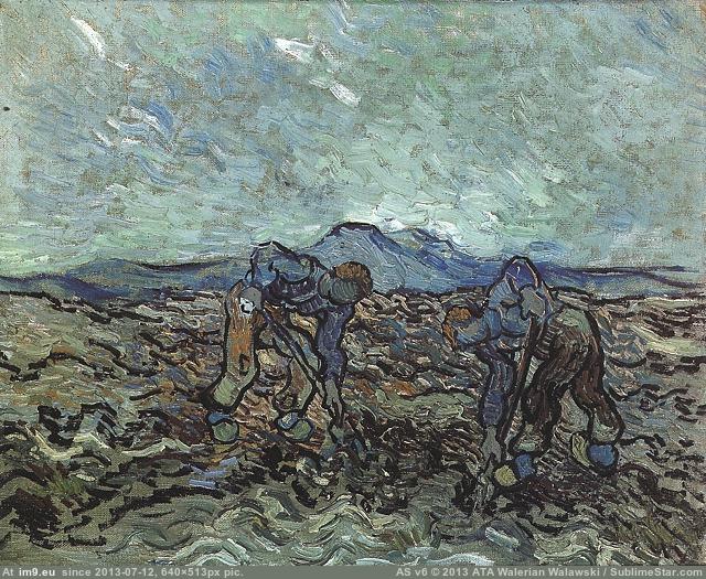 1890 Peasants Lifting Potatoes (in Vincent van Gogh Paintings - 1889-90 Saint-Rémy)