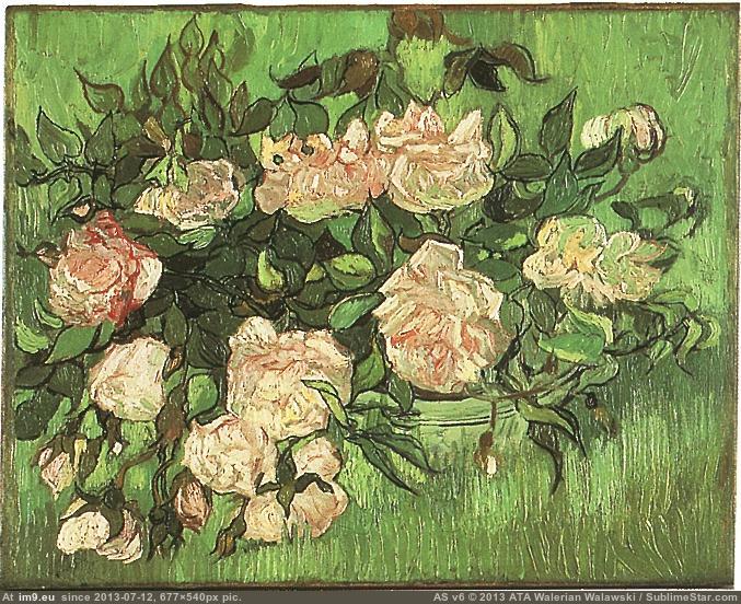 1890 Still Life Pink Roses (in Vincent van Gogh Paintings - 1890 Auvers-sur-Oise)