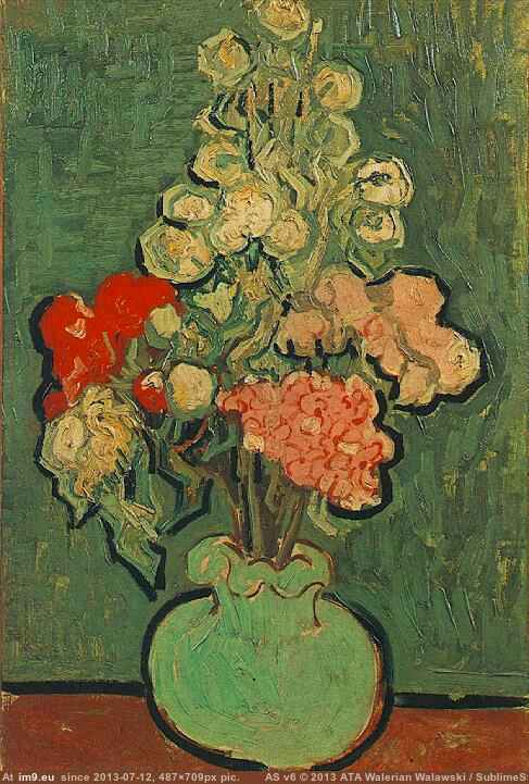 1890 Still Life Vase with Rose-Mallows (in Vincent van Gogh Paintings - 1890 Auvers-sur-Oise)