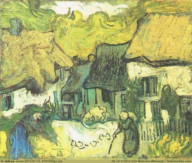 1890 Thatched Cottages in Jorgus (in Vincent van Gogh Paintings - 1890 Auvers-sur-Oise)