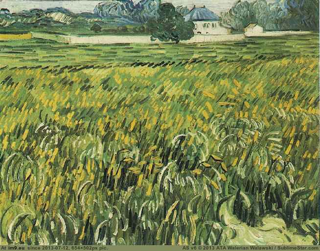 1890 Wheat Field at Auvers with White House (in Vincent van Gogh Paintings - 1890 Auvers-sur-Oise)