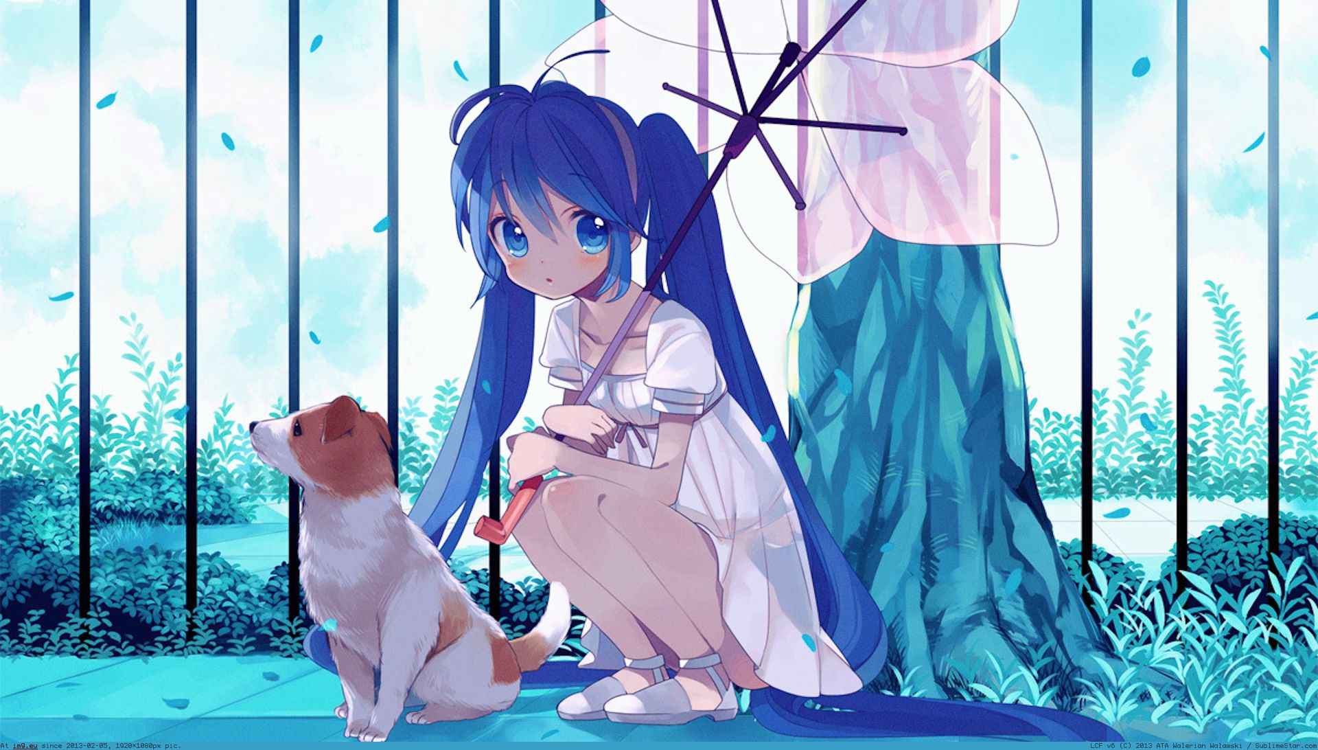 Cute kawai anime girl wallpaper with blue hair