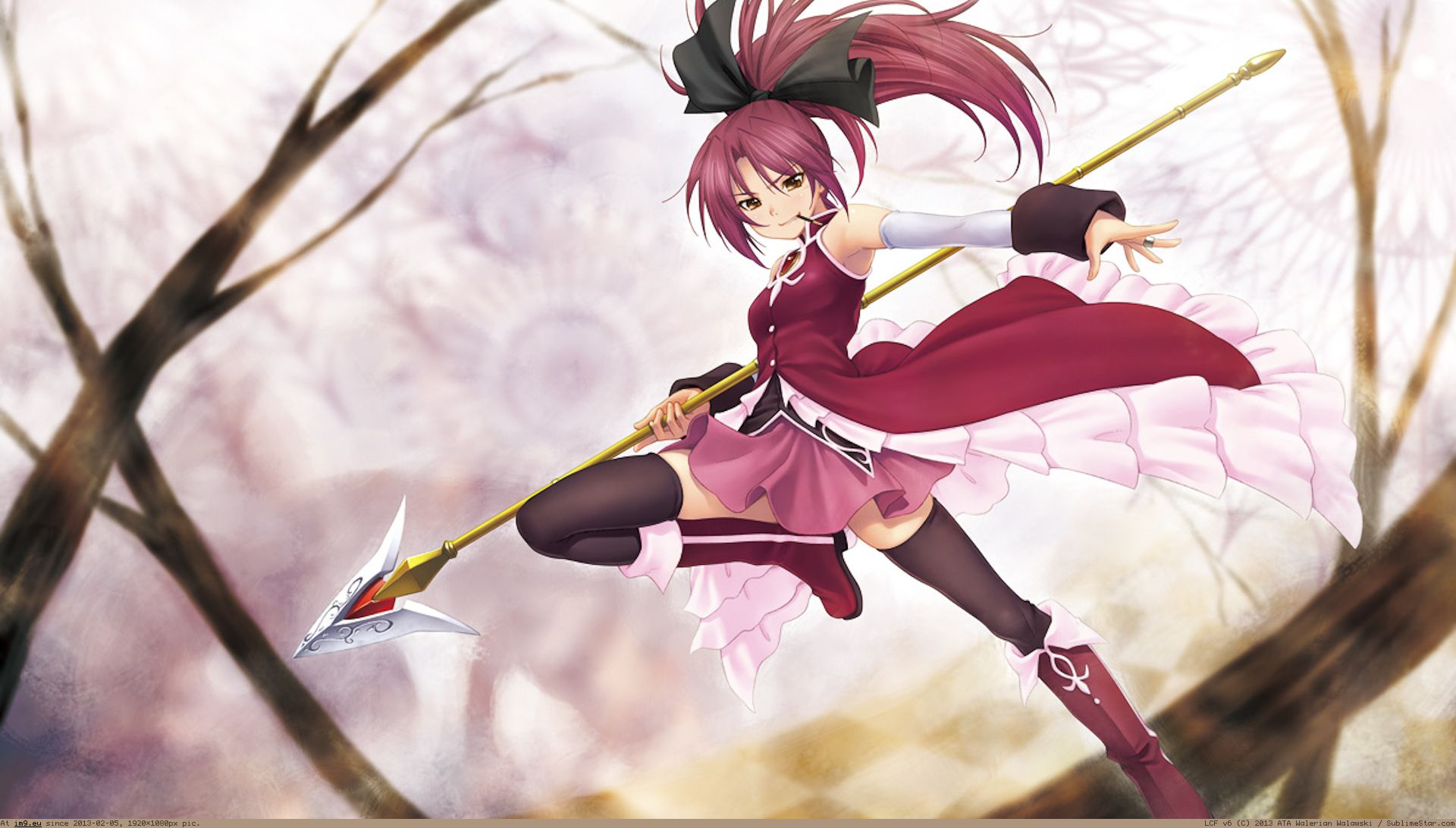 Pic. #Red #Hair #Long #Tree #Boots #Sakura #Bow #Shoujo #Thighhighs  #Ponytail #Madoka #Mahou, 200638B – Anime Wallpapers 1920x1080 (HD manga)