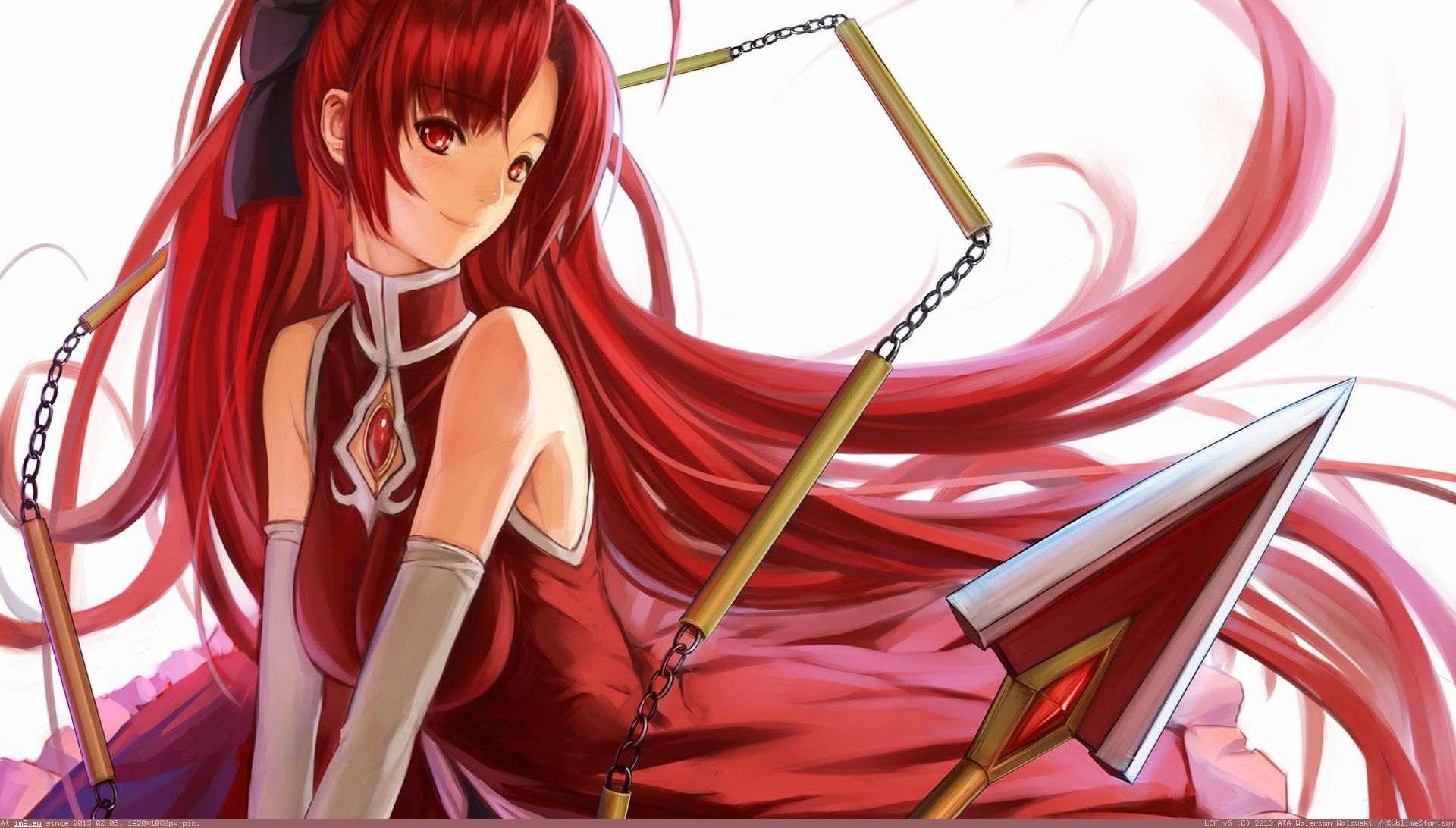 anime girl with sword and red hair