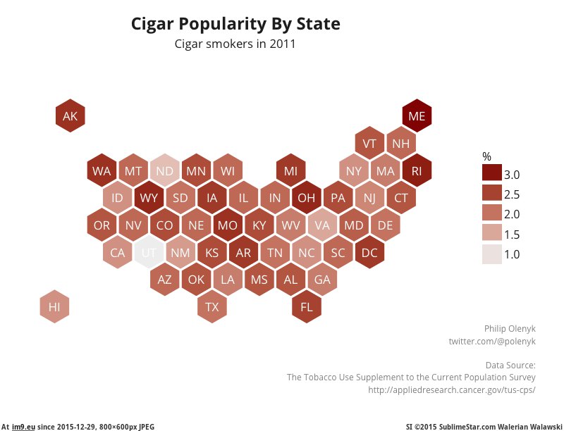 [Dataisbeautiful] Cigar Popularity By State (in My r/DATAISBEAUTIFUL favs)