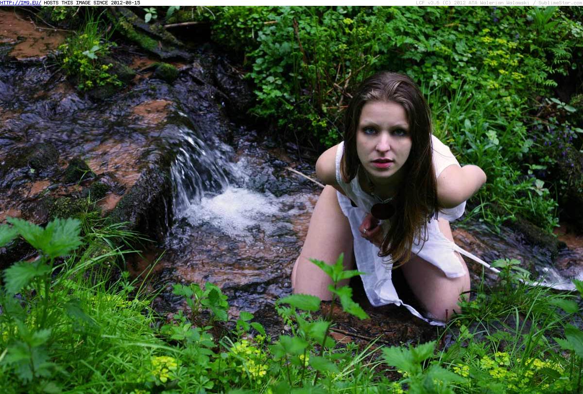 Goth girl naked in forest by stream, creek  (18 outdoors softcore photo) (in SuicideGirls: Skuldd Clearwater)