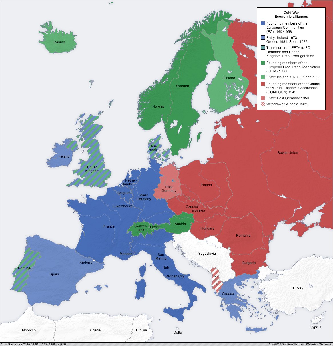 [Mapporn] Cold War Europe economic alliances [1165x1200] (in My r/MAPS favs)