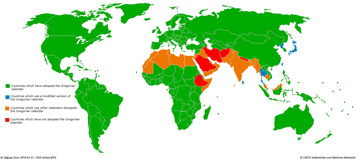 [Mapporn] Countries which have adopted the Gregorian calendar [1425x625] (in My r/MAPS favs)