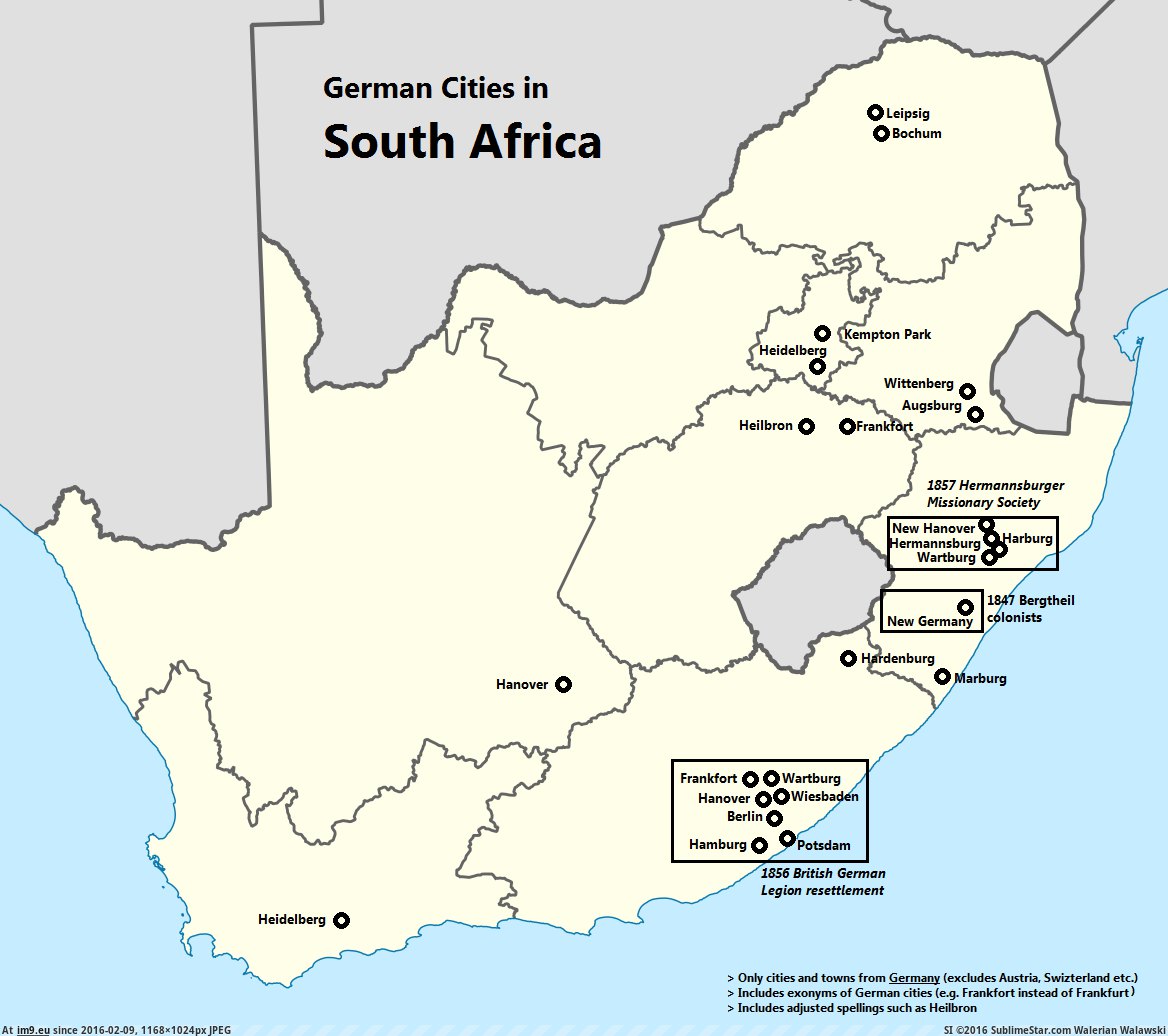 [Mapporn] German 'Cities' of South Africa [1168x1024] (in My r/MAPS favs)