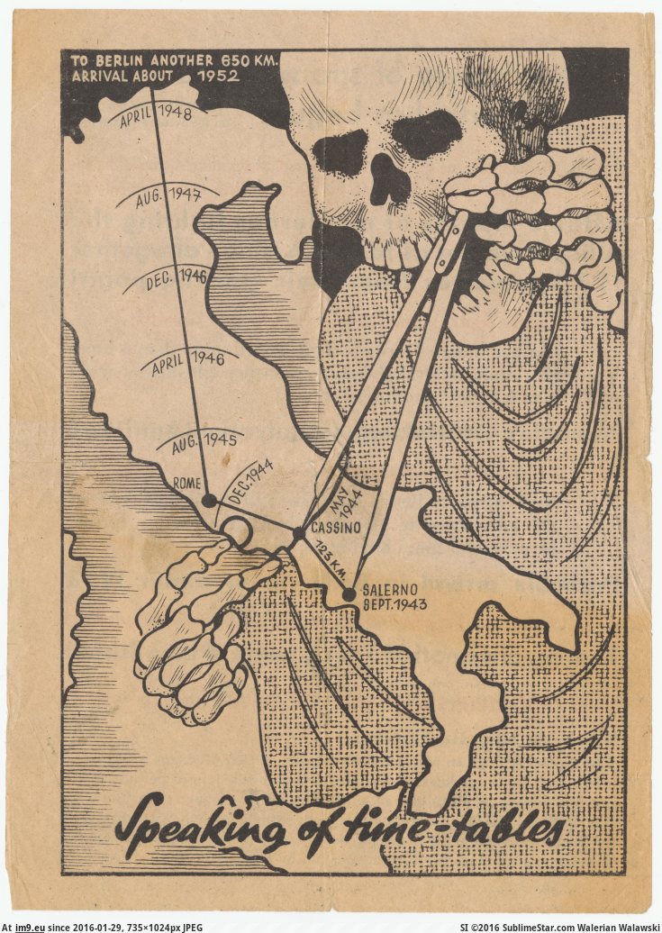 [Mapporn] German propaganda leaflet mocking the progress of allied forces in southern Italy, 1944. [735x1024] (in My r/MAPS favs)