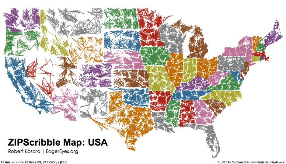 [Mapporn] Mapping the US by Connecting Postal Codes[940x527] (in My r/MAPS favs)