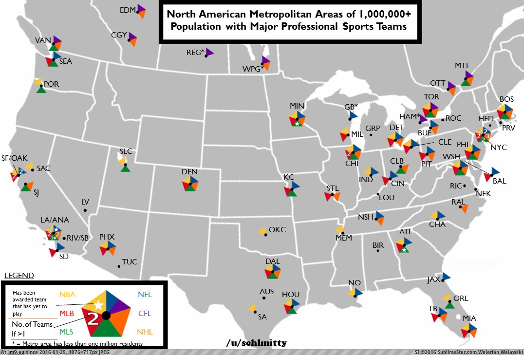 [Mapporn] North American Metro Areas with Major Professional Sports League Teams [1076x717] (in My r/MAPS favs)
