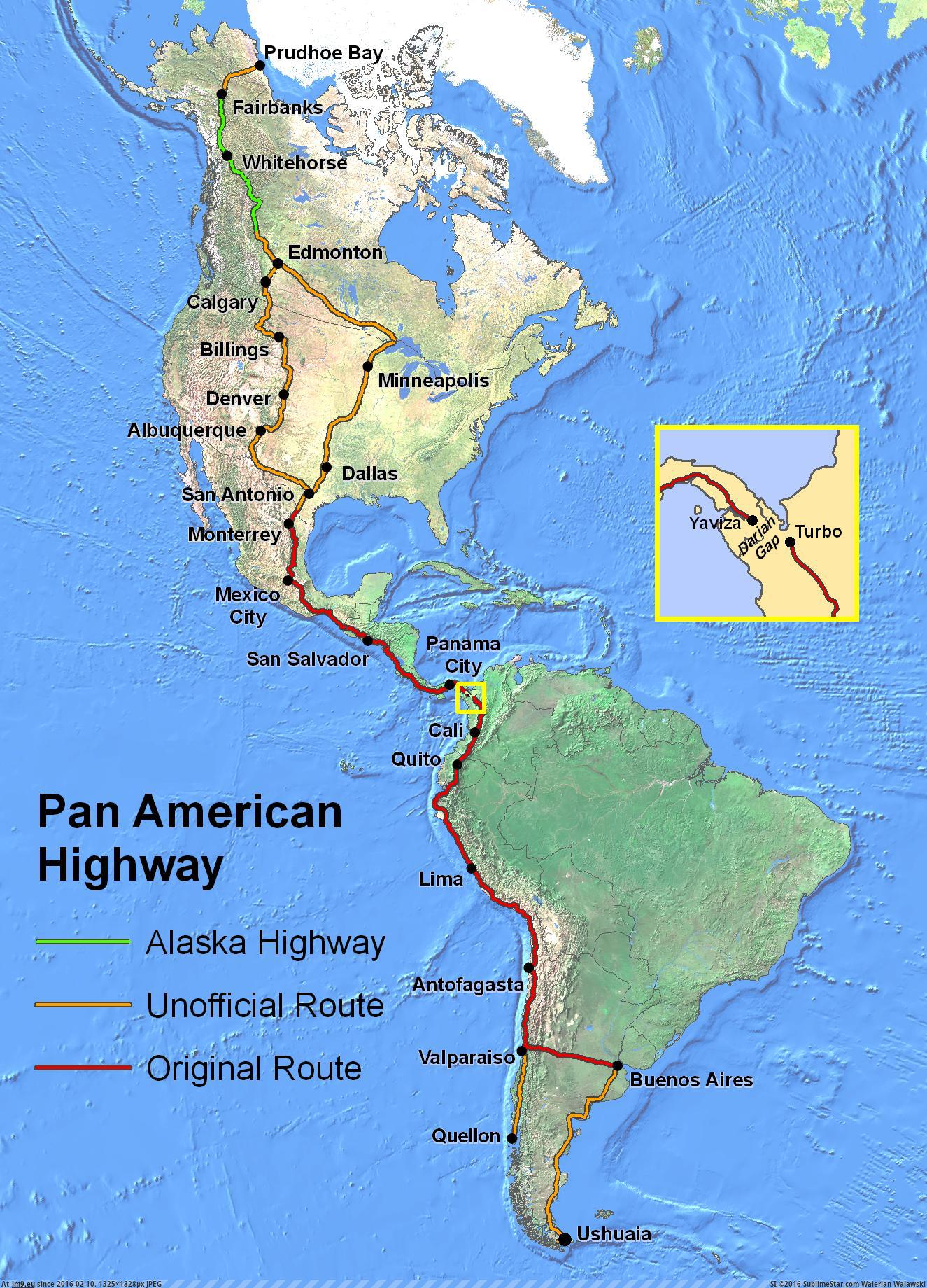 [Mapporn] The Pan American Highway. The longest road in the world. [1325x1825] (in My r/MAPS favs)
