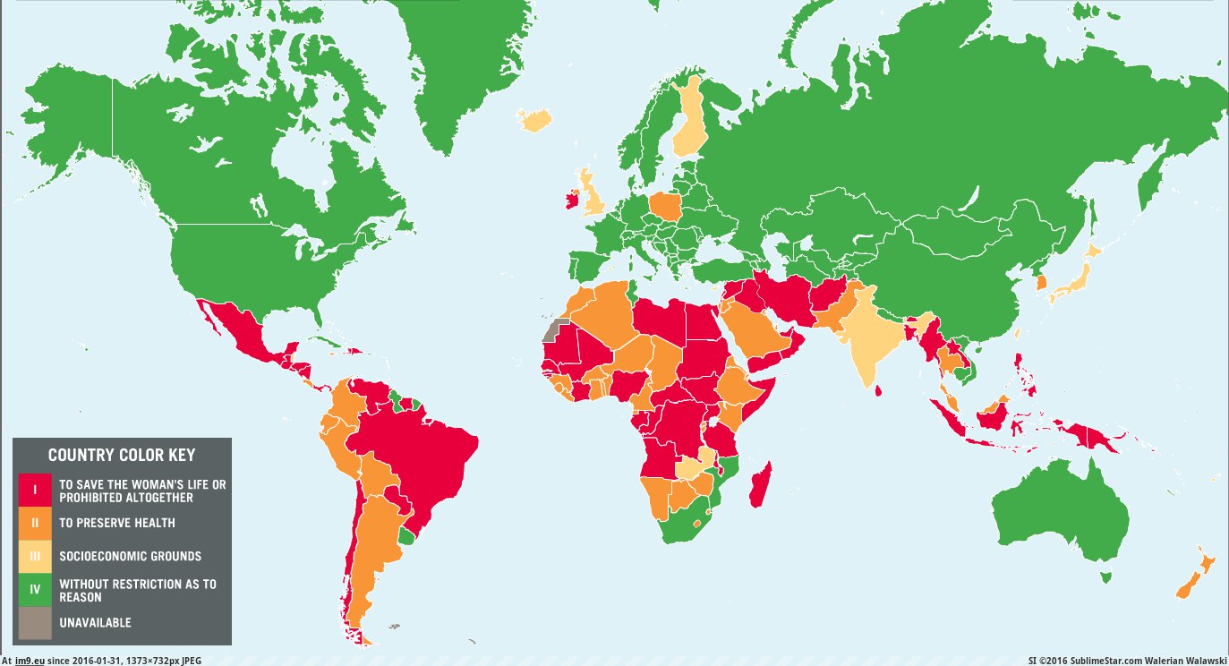 [Mapporn] The World's Abortion Laws 2016 [1373x732] (in My r/MAPS favs)