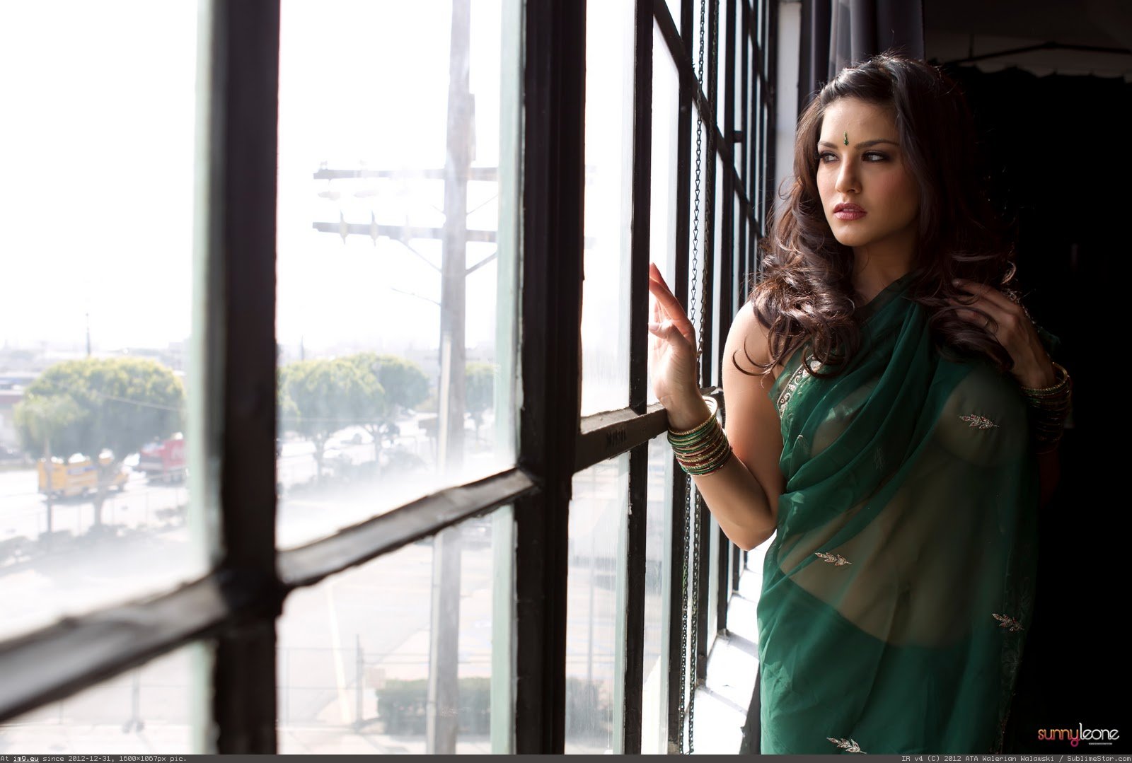 Sunny leone green saree