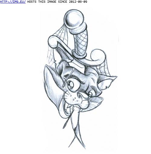 Tattoo Design: dagger-cat (in Cat Tattoos)