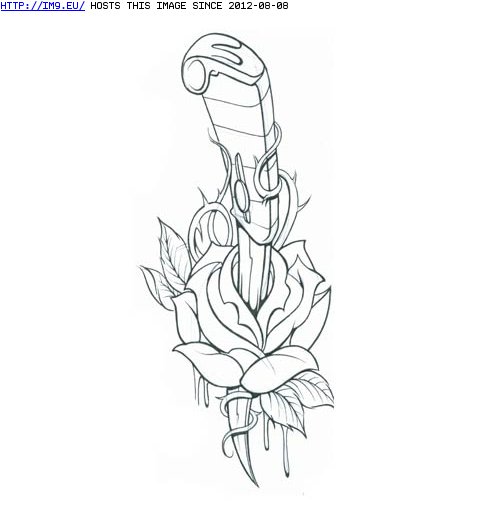 Tattoo Design: rose_with_knife (in Rose Tattoos)