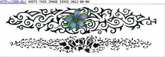 Tattoo Design: TKC005---purple-lily-and-bl (in Lower Back Tattoos)