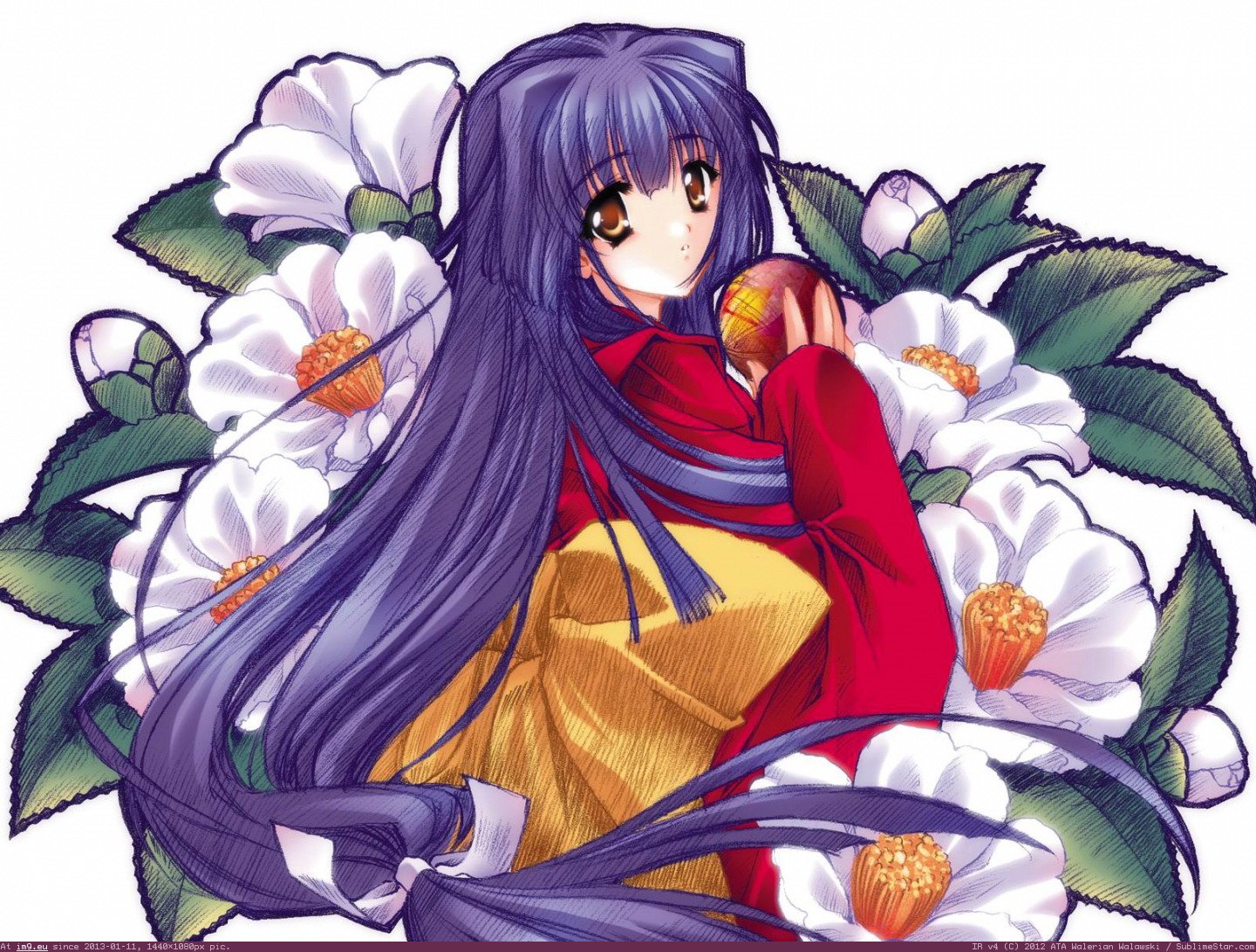 1440 Girl With Flowers Anime Wallpaper 2 (anime image) (in Anime wallpapers and pics)