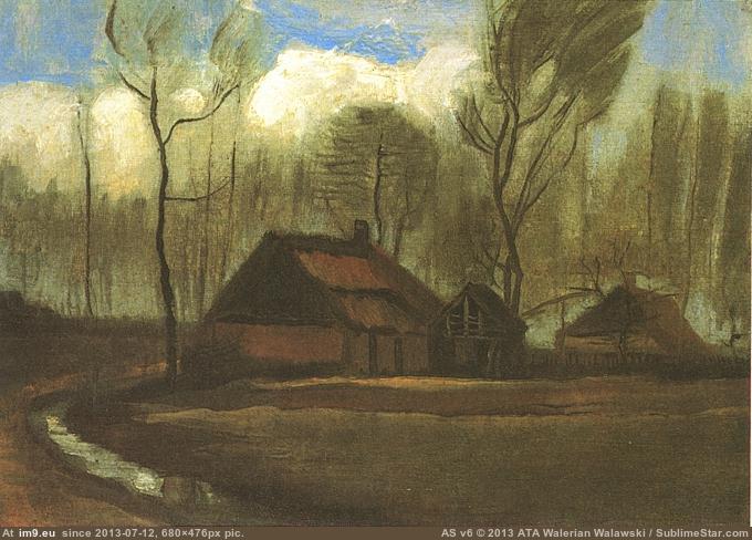 1883 Farmhouses Among Trees (in Vincent van Gogh - 1881-83 Earliest Paintings)