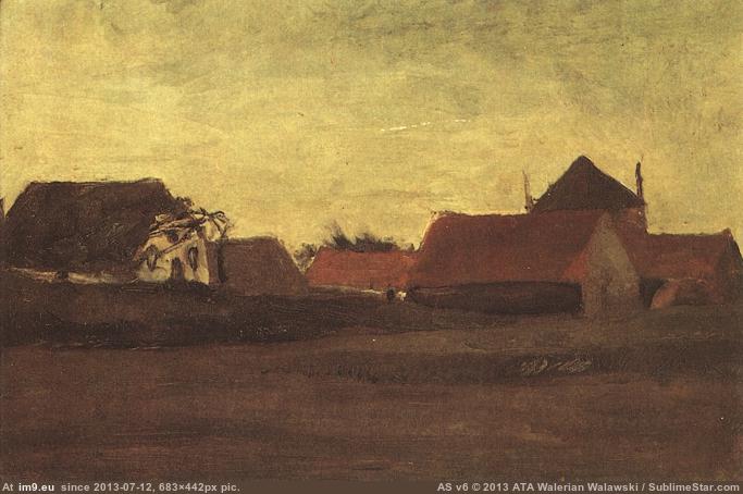 1883 Farmhouses in Loosduinen near The Hague at Twilight (in Vincent van Gogh - 1881-83 Earliest Paintings)