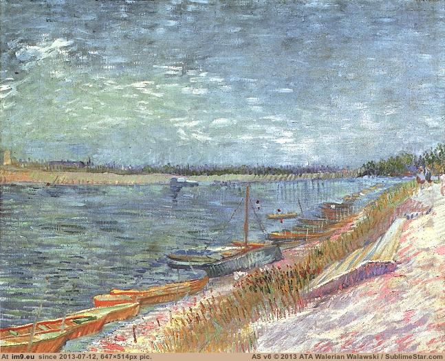 1887 View of a River with Rowing Boats (in Vincent van Gogh Paintings - 1886-88 Paris)