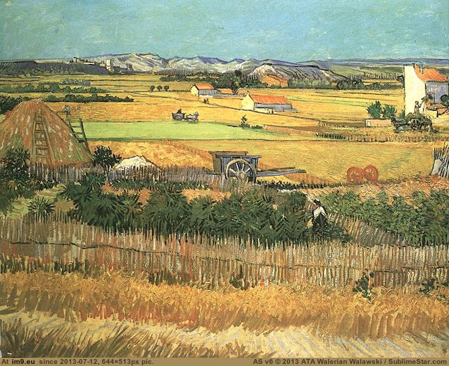 1888 Harvest at La Crau, with Montmajour in the Background (in Vincent van Gogh Paintings - 1888-89 Arles)
