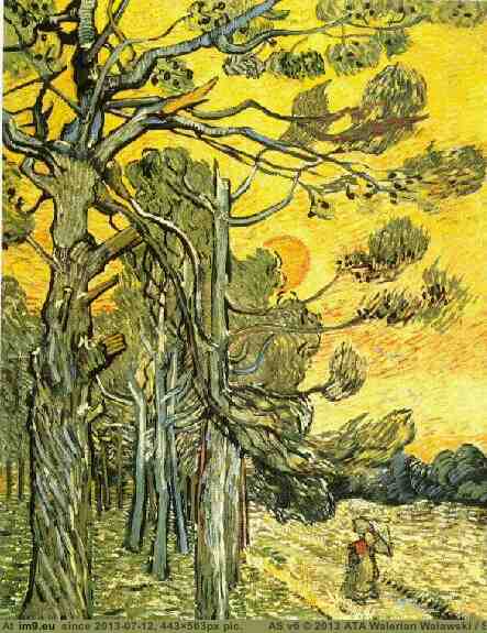 1889 Pine Trees against a Red Sky with Setting Sun (in Vincent van Gogh Paintings - 1889-90 Saint-Rémy)