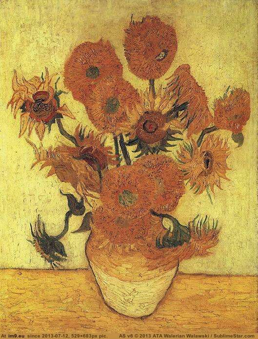 1889 Still Life Vase with Fifteen Sunflowers version 2 (in Vincent van Gogh Paintings - 1888-89 Arles)