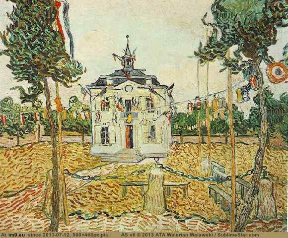 1890 Auvers Town Hall on 14 July 1890 (in Vincent van Gogh Paintings - 1890 Auvers-sur-Oise)